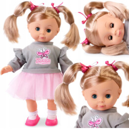 Muñeca Natalia 39cm habla polaco, suéter gris 168086