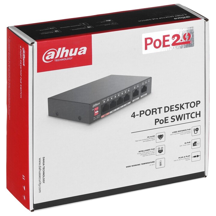 Dahua Technology PFS3006-4ET-60 No administrado L2 Fast Ethernet (10/100) Energía sobre Ethernet (PoE) Negro