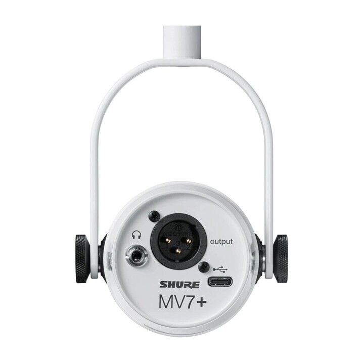 Shure MV7+-W - Micrófono de atril/vocal con conector XLR/USB-C, blanco