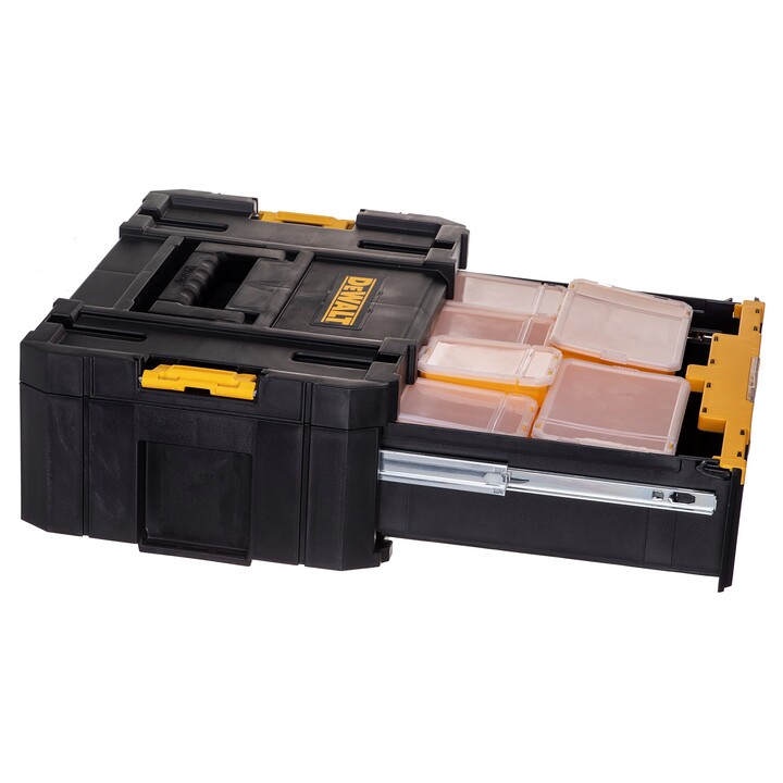 Caja de herramientas DeWALT TSTAK III de cajones profundos con guías de bolas para almacenamiento, Amarillo
