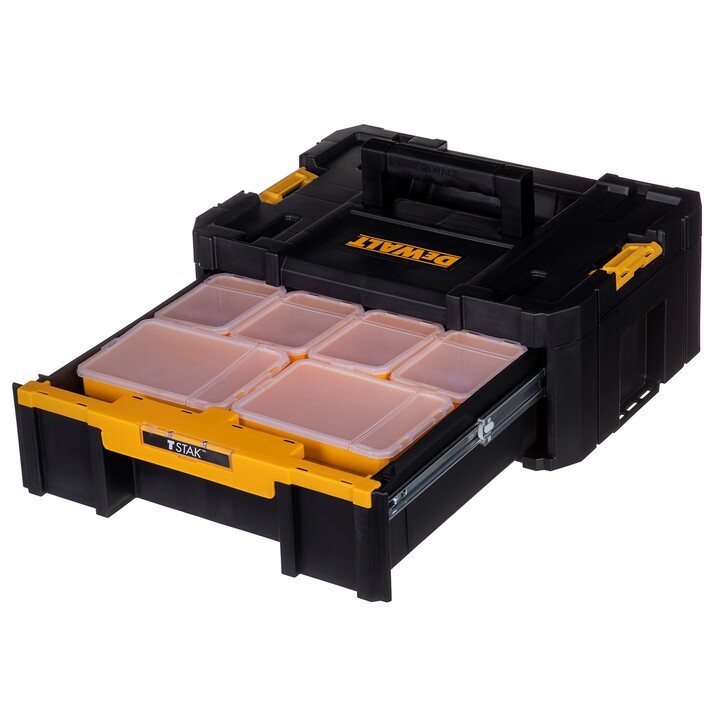 Caja de herramientas DeWALT TSTAK III de cajones profundos con guías de bolas para almacenamiento, Amarillo