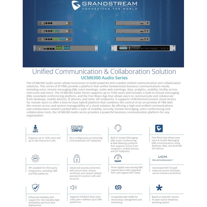 Grandstream UCM6308 IP PBX fino a 3000 utenti 450 chiamate 8 sale video