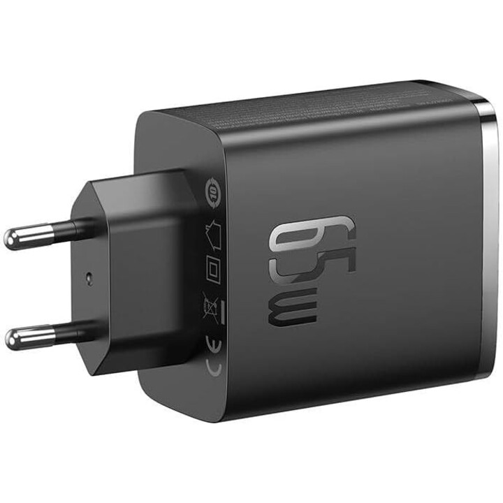 Carregador de viagem Baseus Cube Pro GaN Carregador rápido C+C+U, 65W, preto UE