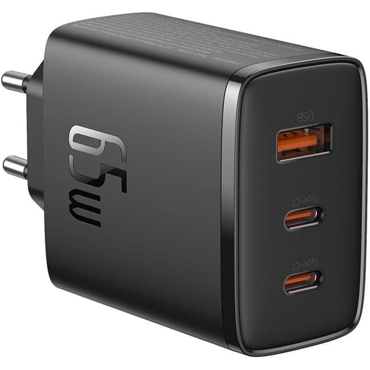 Carregador de viagem Baseus Cube Pro GaN Carregador rápido C+C+U, 65W, preto UE