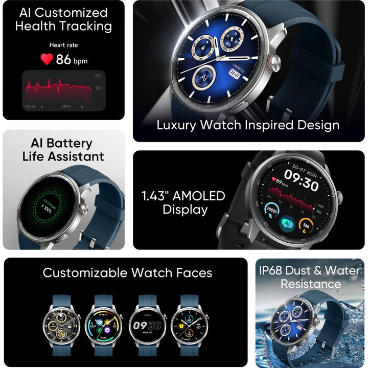 Realme Watch S2, display AMOLED da 1,43 Smartwatch, motore Super AI, batteria da 20 giorni, argento