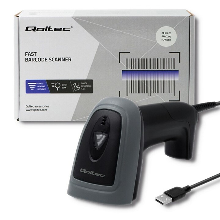 Lettore di codici a barre Qoltec 50863 Lettore di codici a barre portatile 1D/2D LED Nero