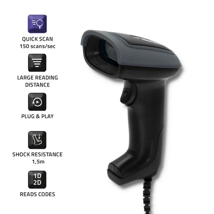 Lettore di codici a barre Qoltec 50863 Lettore di codici a barre portatile 1D/2D LED Nero