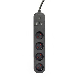Gembird TSL-PS-S4U-01 prise d’alimentation Smart 4 sortie(s) CA Type E 1,5 m 3 3680 W Noir