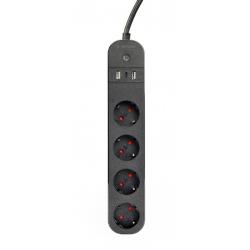 Gembird TSL-PS-S4U-01 regleta inteligente 4 salidas AC Tipo E 1,5 m 3 3680 W Negro