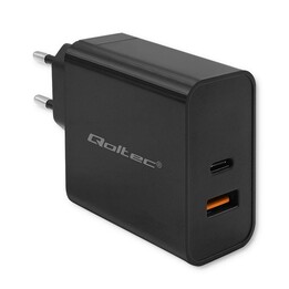 Qoltec 52381 Super Fast PD Charger | 1xUSB-C | 1xUSB| 90W | 5-20V | 2.4-4.35A | Black