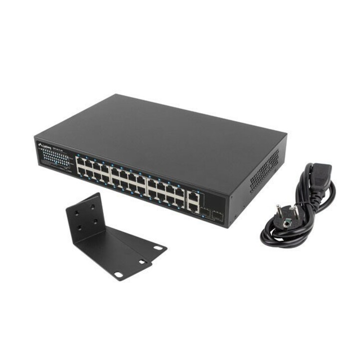 Lanberg RSFE-24P-2C-360 switch No administrado Gigabit Ethernet (10/100/1000) Energía sobre Ethernet (PoE) 1U Negro