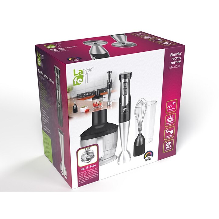 Liquidificador LAFE BRK-003A 0,6 L Liquidificador de imersão Preto, Prateado, Transparente 800 W