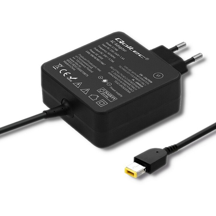 Qoltec 51766 Adaptador de corriente para Lenovo 65W | 20 V | 3,25 A | Punta delgada + pasador