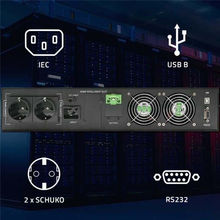 Qoltec 52287 UPS Gruppo di continuità per RACK | 3kVA| 3000W| Fattore di potenza 1,0 | LCD | EPO | USB | In