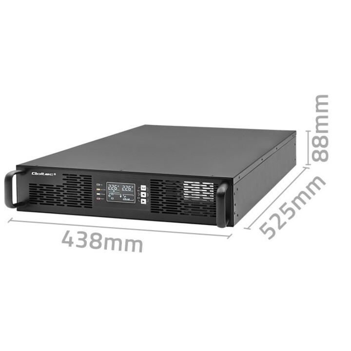 Qoltec 52287 UPS Gruppo di continuità per RACK | 3kVA| 3000W| Fattore di potenza 1,0 | LCD | EPO | USB | In