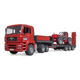 Auto MAN TGA com semirreboque baixo e manipulador telescópico Manitou MLT 633 Bruder
