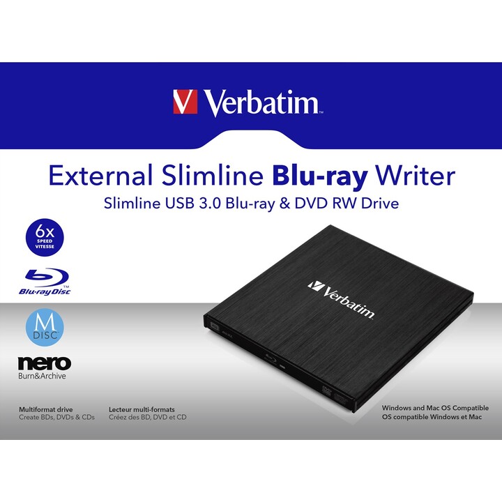 Verbatim External Slimline unidad de disco óptico Blu-Ray RW Negro