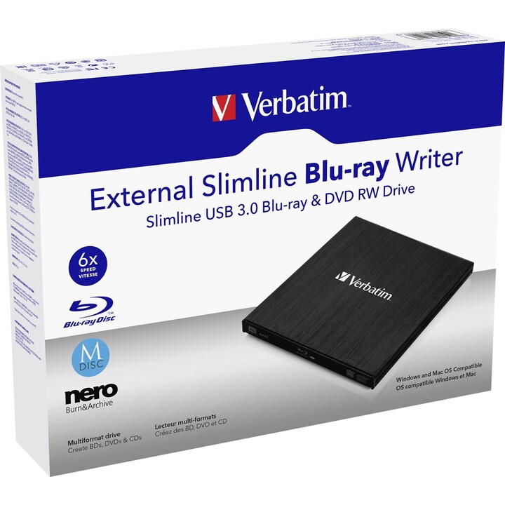Verbatim External Slimline unidad de disco óptico Blu-Ray RW Negro