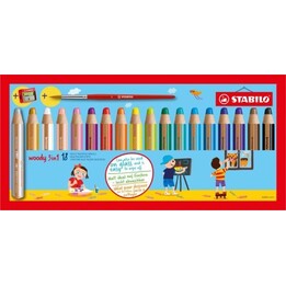 Wooden crayons STABILO woody 3 in 1 case 18 pcs. with sharpener and brush 880/18-1