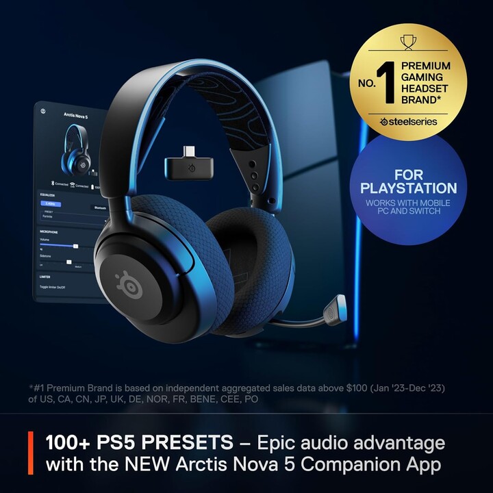 SteelSeries Arctis Nova 5P Casque de jeu sans fil PS5 - Pilotes magnétiques en néodyme - Plus de 100 préréglages audio