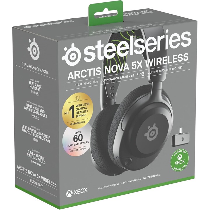 SteelSeries Arctis Nova 5X Casque de jeu Xbox sans fil - Pilotes magnétiques en néodyme - Plus de 100 préréglages audio