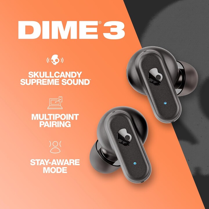 Skullcandy Dime 3 Wireless In-Ear Headphones, 20 Hours, Microphone, and Bluetooth Support, Black