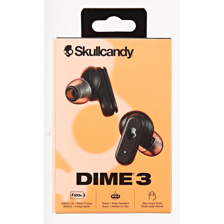 Skullcandy Dime 3 Auriculares Intrauditivos Inalámbricos, 20 Horas, Micrófono y Soporte Bluetooth, Negros