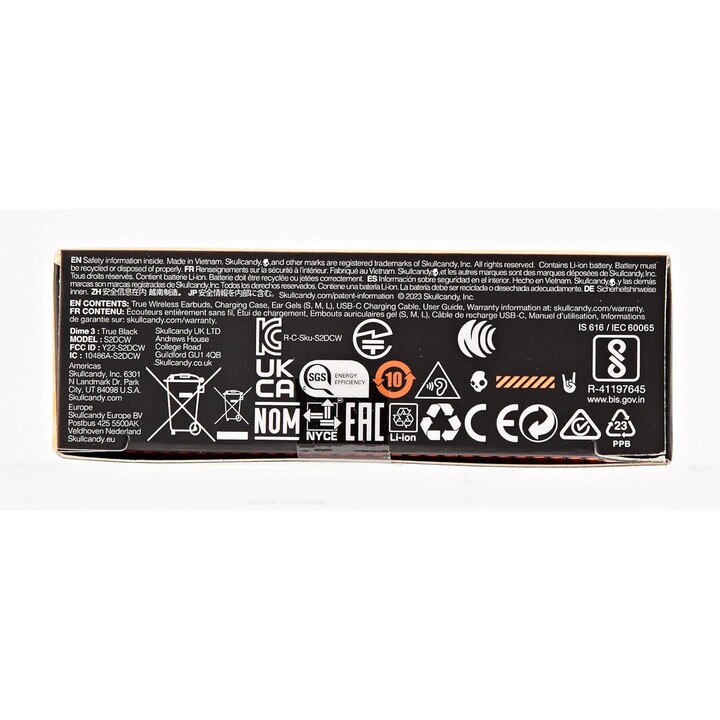 Skullcandy Dime 3 Auriculares Intrauditivos Inalámbricos, 20 Horas, Micrófono y Soporte Bluetooth, Negros