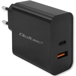 Qoltec Super Quick PD Ladegerät |1xUSB-C | 1xUSB | 65W | 5-20V | 1,5-3,25 A | Schwarz