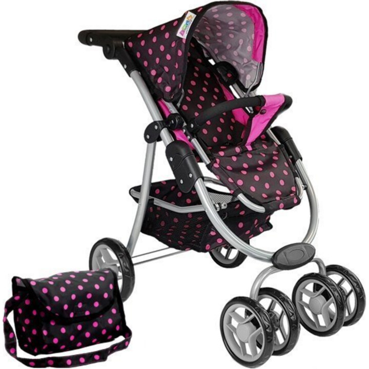 Passeggino 2 in 1 con borsa Navicella nero-rosa 7706 Lean Toys