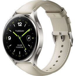 Xiaomi Watch 2 Titan, graues Gehäuse, weißes Lederarmband