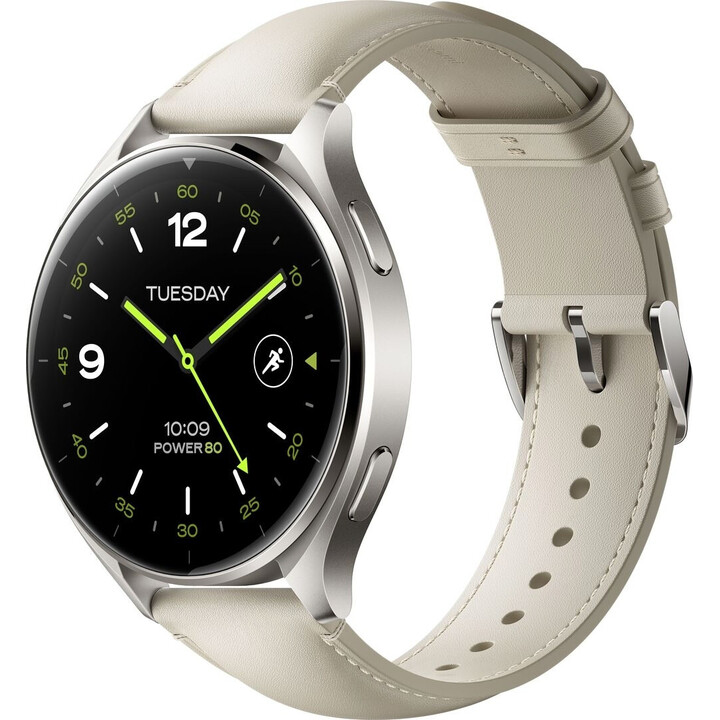 Xiaomi Watch 2 Titan Grey Case Bracelet en cuir blanc