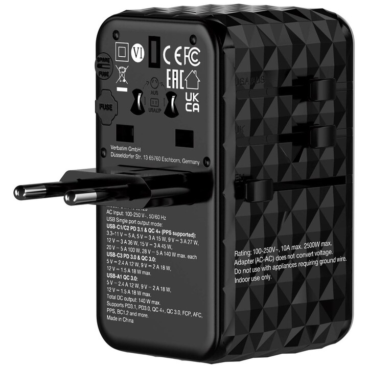 Caricatore per dispositivi mobili Verbatim 32125 Universale Nero AC Ricarica rapida Per interni