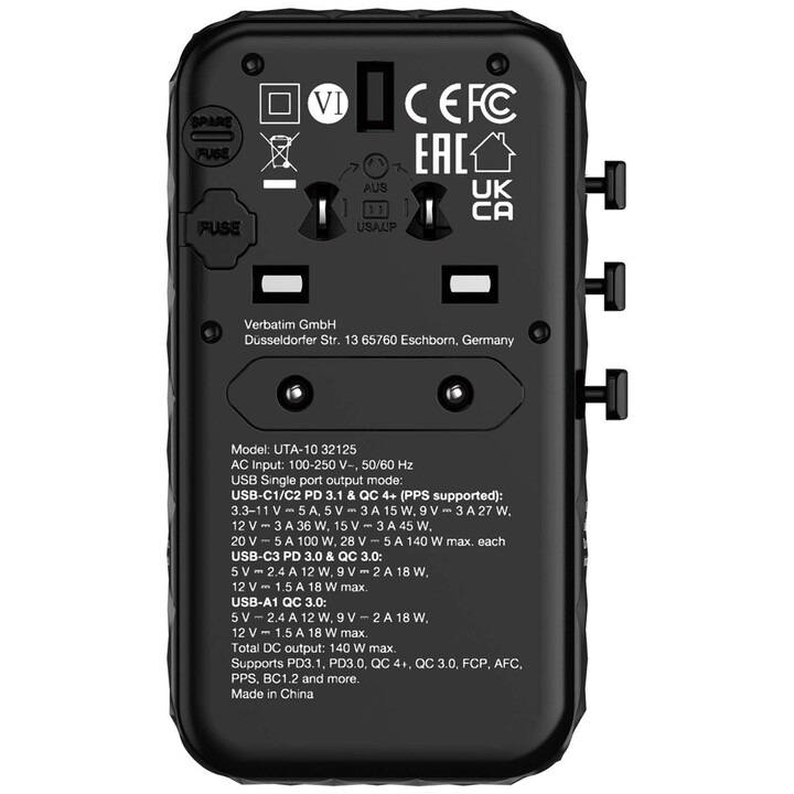 Verbatim 32125 Ladegerät für Mobilgeräte Universal Schwarz AC Schnellladung für den Innenbereich