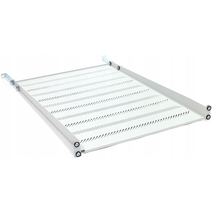 Estante fijo 19", 1U, profundidad 650 mm, capacidad de carga 25 kg, montaje en 4 puntos, gris, tornillos y soporte en set.