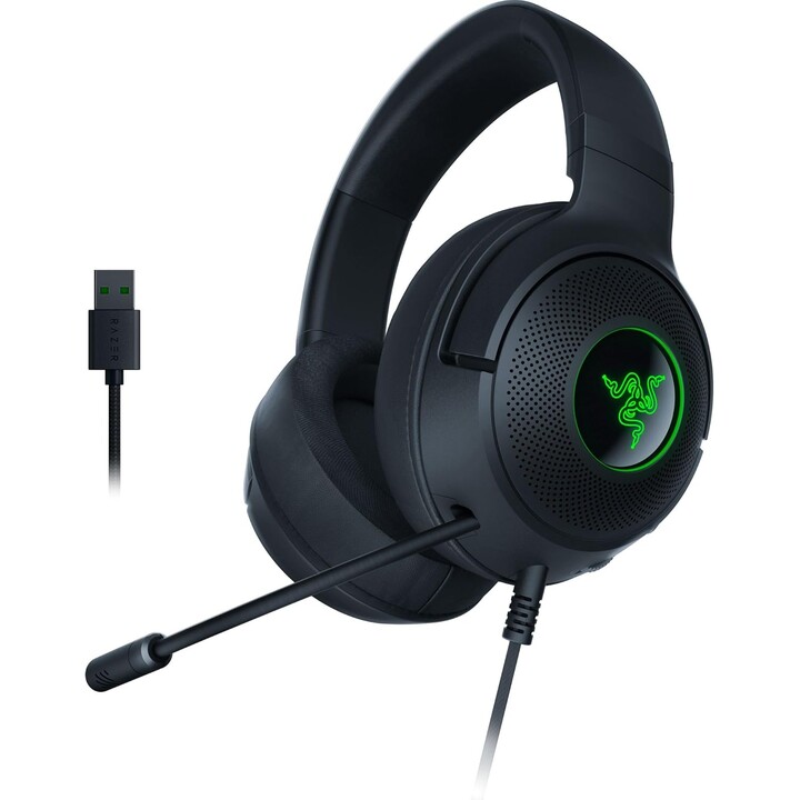 Razer Kraken V3 X USB, Auriculares para juegos con cable, controladores de 40 mm, micrófono cardioide HyperClear, negro