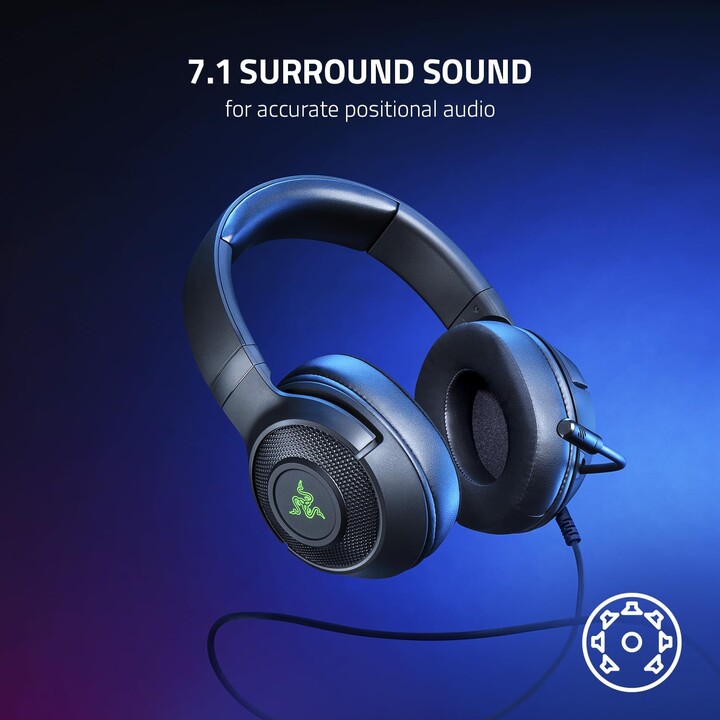 Razer Kraken V3 X USB, Auriculares para juegos con cable, controladores de 40 mm, micrófono cardioide HyperClear, negro