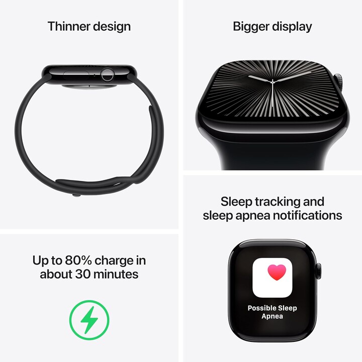 Apple Watch Series 10 GPS 46mm Silbernes Aluminiumgehäuse mit Denim Sport Band Größe S/M