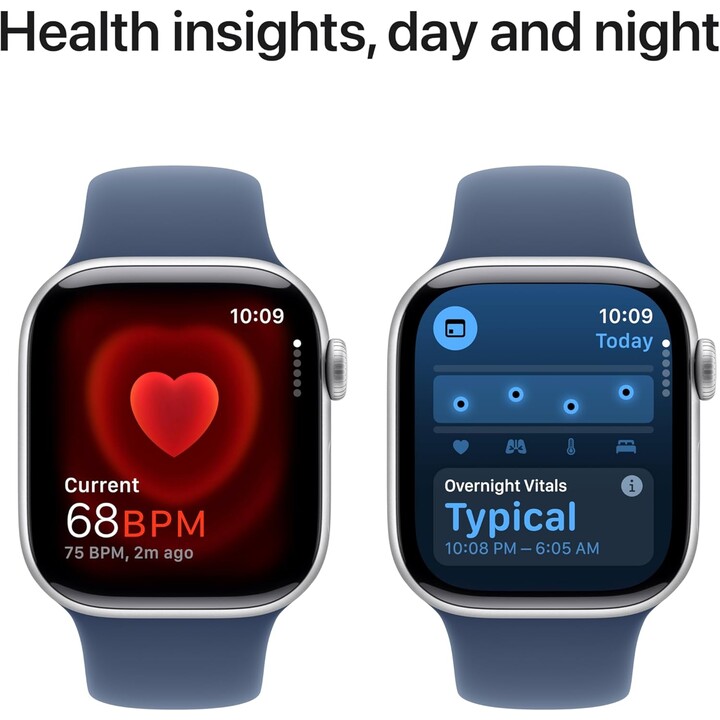 Apple Watch Series 10 GPS 46mm Silbernes Aluminiumgehäuse mit Denim Sport Band Größe S/M