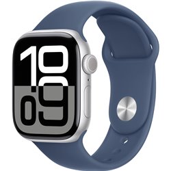 Apple Watch Series 10 GPS Cellular 42 mm caixa de alumínio prateado com pulseira esportiva jeans - tamanho S/M
