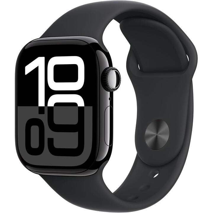 Apple Watch Series 10 GPS Cellular 42 mm Boîtier en aluminium noir de jais avec bracelet sport noir - Taille S/M