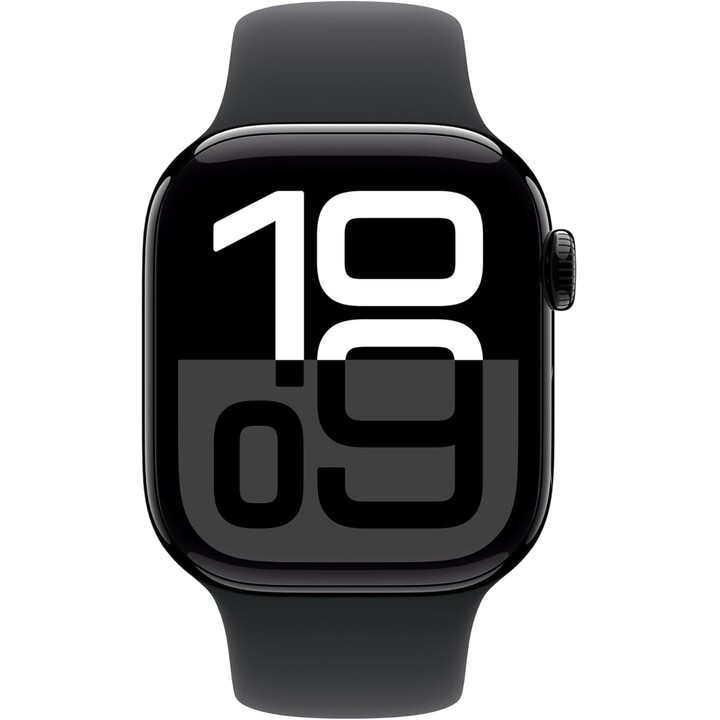 Apple Watch Series 10 GPS Cellular 42 mm Boîtier en aluminium noir de jais avec bracelet sport noir - Taille S/M