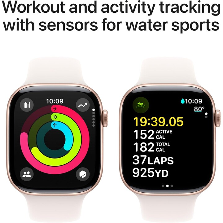 Apple Watch Series 10 GPS Cellular 46mm Caja de aluminio en oro rosa y correa deportiva rosa rubor Talla M/L