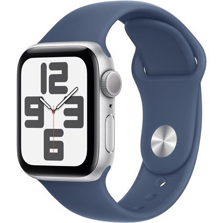 Apple Watch SE 2024 GPS 40mm Silver Aluminum Case with Denim Blue Sport Band - Size M/L
