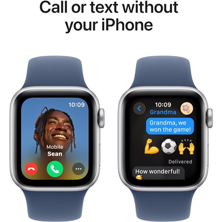 Apple Watch SE 2024 GPS 40mm Silver Aluminum Case with Denim Blue Sport Band - Size M/L