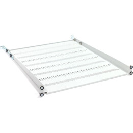 Fixed shelf 19", 1U, depth 550 mm, load capacity 25 kg, mounting at 4 points, grey, screws and bracket in set.