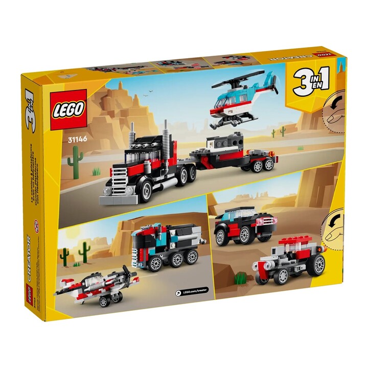 LEGO CREATOR 3 EN 1 31146 CAMIÓN DE PLATAFORMA CON HELICÓPTERO