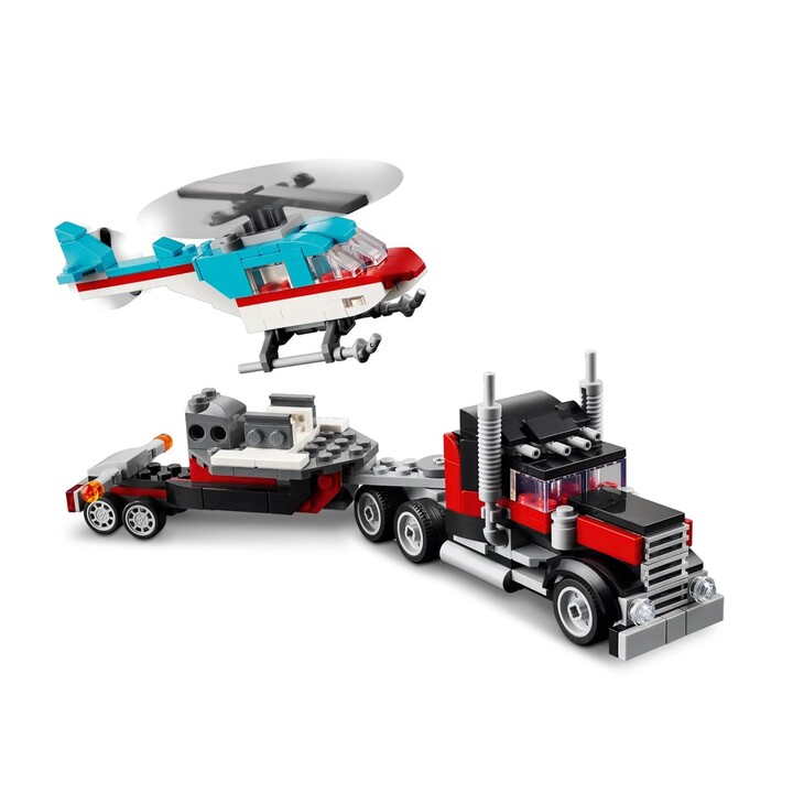 LEGO CREATOR 3 EN 1 31146 CAMION À PLATE-FORME AVEC HÉLICOPTÈRE