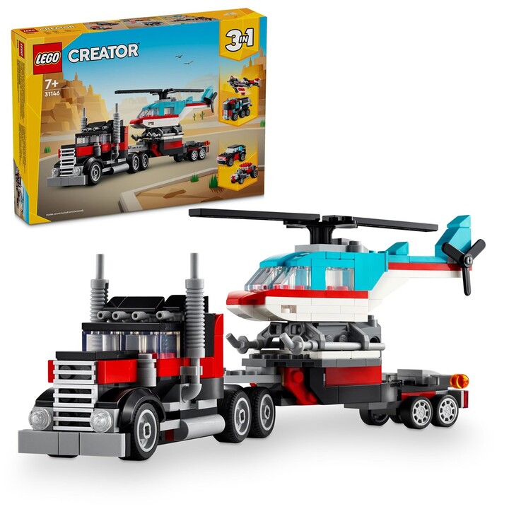 LEGO CREATOR 3 EN 1 31146 CAMIÓN DE PLATAFORMA CON HELICÓPTERO