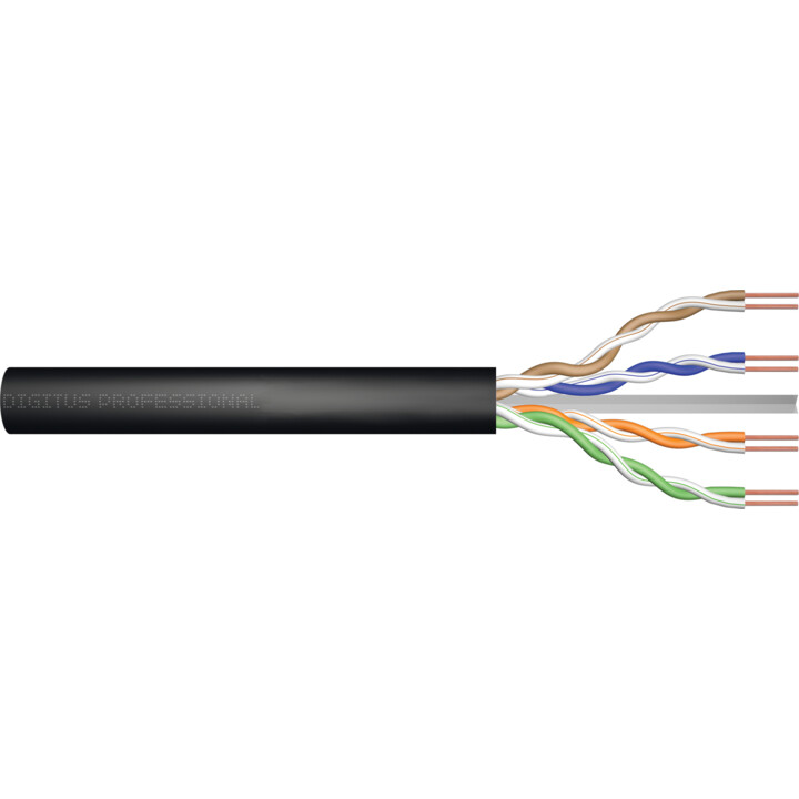 Cable de instalación en seco para exterior DIGITUS cat.6, U/UTP, Fca, AWG 24/1, PE, 50m, negro